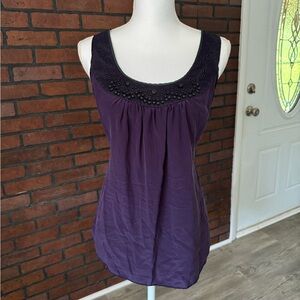 Matty M Sleeveless Purple Studded Scoop Neck Top Large Flowy‎ Cutout Back